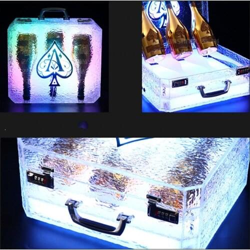 Portable Ice Rock Display Case 3 Bottles Rechargeable LED Ace of Spade Glorifier Box Champagne Bottle Carrier For Bar Night Club