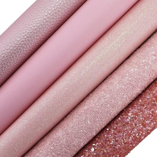 5PCS/Set A4 Sheet Pink Plain Dyed Chunky Fine Glitter Fabric Black Faux Synthetic Leather Fabric For Bows CN313