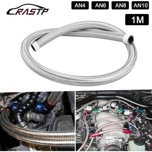 1Meter AN4 AN6 AN8 AN10 Oil Line Hose Stainless Steel Braided PTFE Brake Fuel Hose Pipe Oil Cooler Tubing Silver RS-HR016-1M