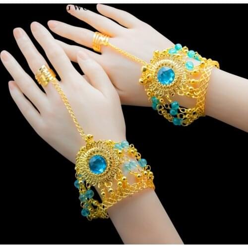 1 Pair Golden Dance Bracelets Belly Dancing Accessories Belly Dance Indian Bollywood Jewelry Accessories With Rhinestones Bells
