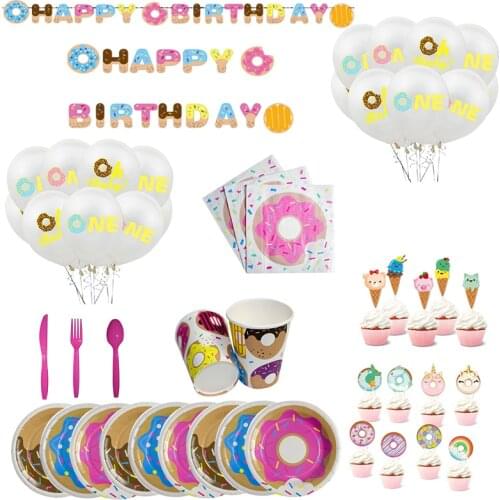 Donut theme disposable tableware donut wooden shelf wedding birthday party wedding balloon decoration