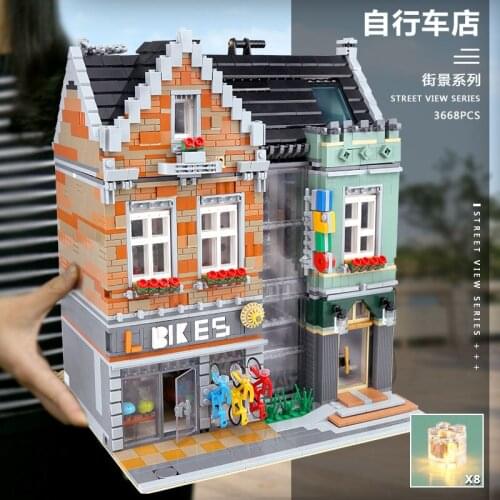 IN STOCK LE-J10004 3668Pcs Street Building Toys The Bike Shop Model Building Blocks Assembly Kit Kids Toys Christams Gifts 15034