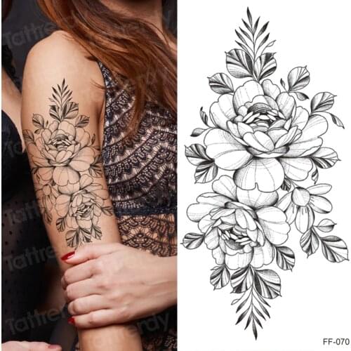 Waterproof Temporary Tattoo Sticker Lotus Rose Peony Pattern Water Transfer Under Breast Shoulder Flower Body Art Fake Tatoo