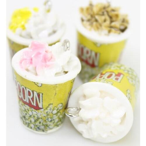 Yamily 10pcs/Resin Simulation Food 3D Popcorn Charms Cute Pendants For Keychain Earring Necklace Diy Jewelry Accessories Making