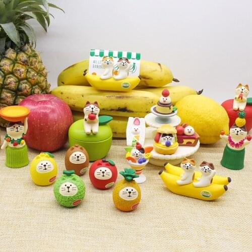 Japan Kawaii Resin Fruit Cat Miniatures Figurines Fairy Garden Ornaments Sweet Cake Kid Toys Gift Home Decoration Accessories