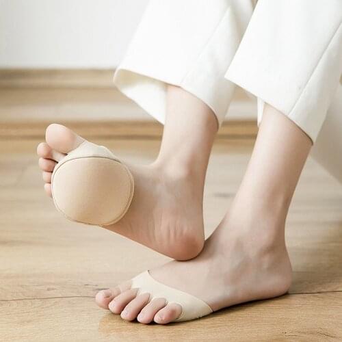 Sponge Ice Silk Women Socks Anti-slip Lining Open Toe Heelless Liner Sock Invisible Forefoot Cushion Foot Pad Cotton Socks