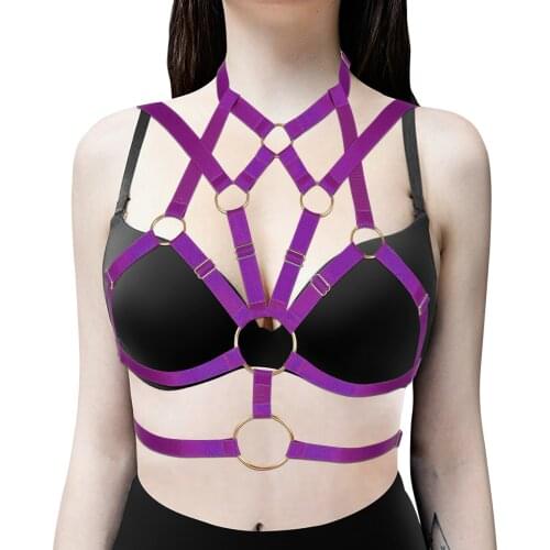 Purple Sexy Harness Lingerie For Women Body Bondage Cage BRA Belt Suspender Open Chest Harness Hollow Out Bra Fetish Bdsm Corset