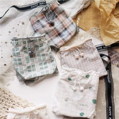 Womens Cotton Underwear Sexy Plaid Panties Fashion Bow Comfortable Briefs Low Waist Seamless Underpants Female Sexy Lingerie