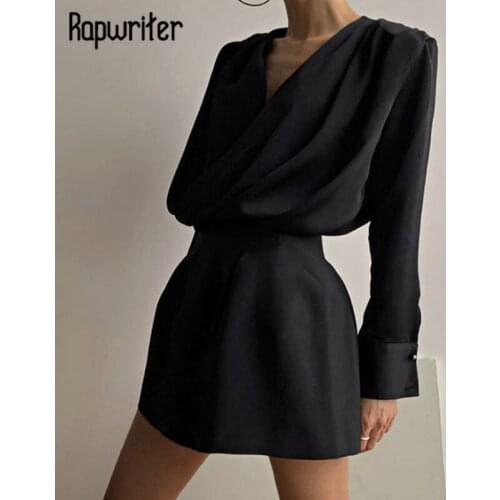 Rapwriter Senior Black Mini Dress Sexy V Neck Short Dress Elegant Long Sleeve Party Dress Vintage Evening Dress Women Costume