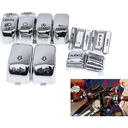 10pcs Motorcycle Chrome/Black Hand Control Housing Switch Cover Button Cap Kit for Harley Touring Radio 1996-2013