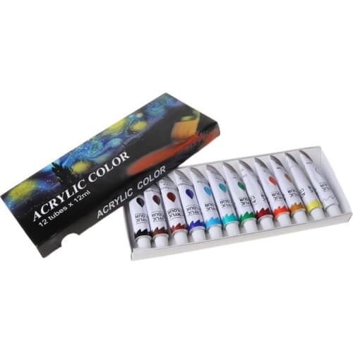 12 Colors 12ML Tube Acrylic Paint set Art Painting Drawing Tools For Kids DIY B36C