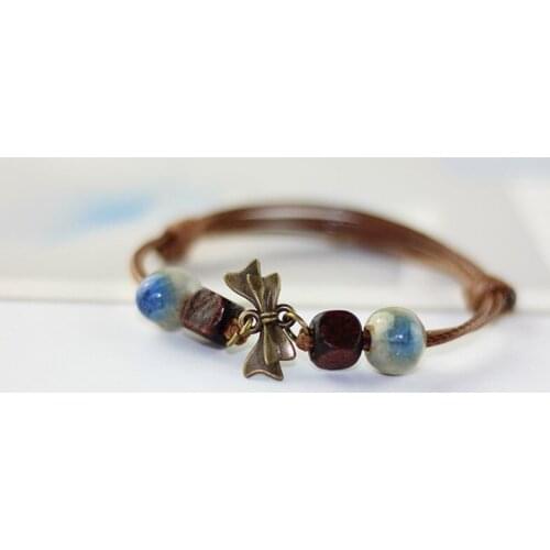 12 Pieces/Lot Ceramic Women Men Bracelet Bangles Stone Statement Charm Vintage Accessories Ethnic Handmade Chain Rope Jewelry