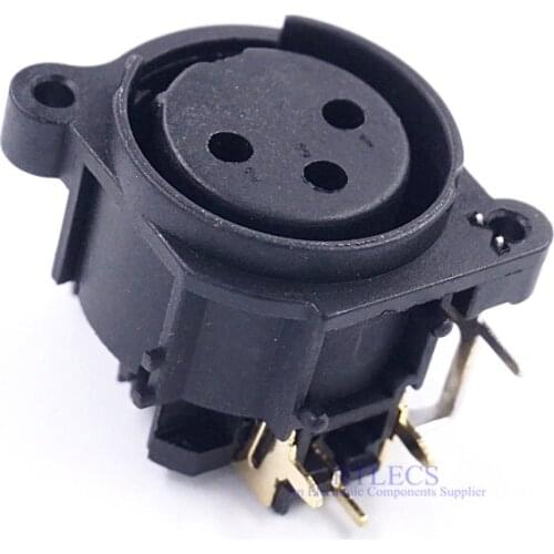 2pcs Female 3 Position Horizontal PCB Mount XLR Receptacle Right Angle Board Through Holes Socket cross NC3FH1-0 Stamped Leads
