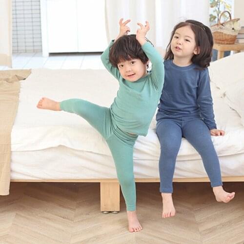 TZ686 Solid Kids Pajamas Sets Cotton Boys Sleepwear Suit Baby Toddler Girl Pajamas Long Sleeve Tops+Pants 2pcs Children Clothing