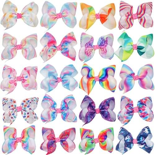 20pcs/lot Big Baby Girls Hair Bows Alligator Clips 6" Grosgrain Ribbon Rainbow Hair Clips for Girls Kids Barrettes Haircllips
