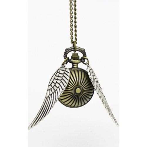 3085)Steampunk Legendary Snitch round ball Pocket Watch Necklace pendant with fly wing, 12pc/lot, Wholesale