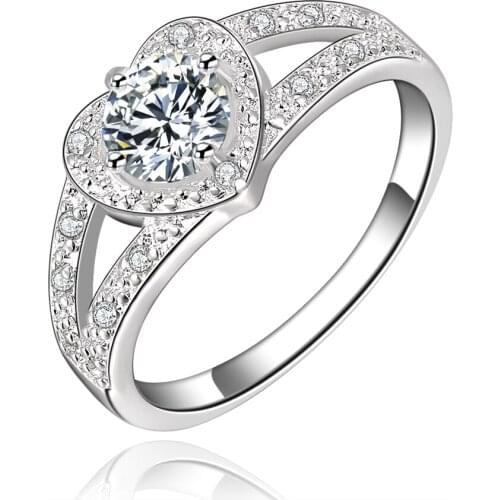 925 Sterling Silver Ring Heart-Shaped Zircon Ring For Woman Charm Jewelry Engagement Gift R388