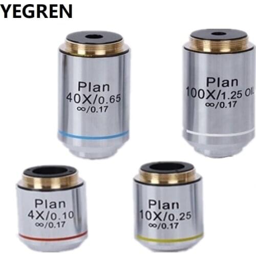 Infinity Plan Achromatic Objective Lens 4X 10X 40X 100X w/ RMS Mounting Thread DIN 45mm for Professional Biological Microscope
