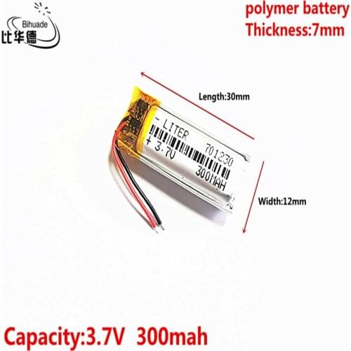 Liter energy battery 3.7V 300MAH 701230 Lithium Polymer LiPo Rechargeable Battery For Mp3 headphone PAD DVD bluetooth camera