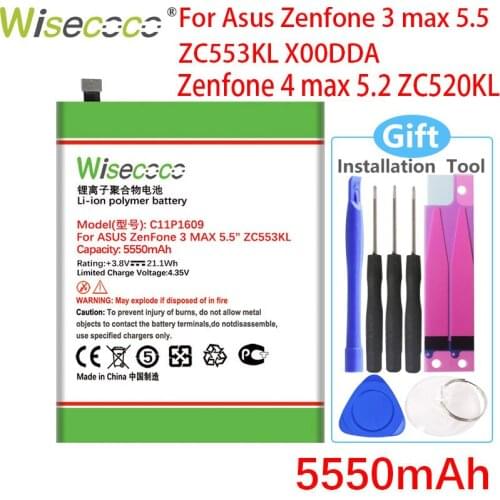 Wisecoco C11P1609 5550mAh Battery For Asus Zenfone 3 max 5.5 ZC553KL X00DDA Zenfone 4 max 5.2 ZC520KL