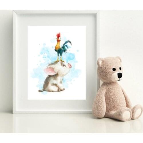 Water color Posters Prints Canvas Painting paintings on the wall Nursery Decorative Picture Moana Kids Decoration