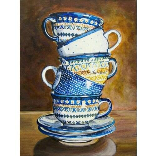 5D Diy Diamond Painting blue cup Embroidery Full round drill Square Diamond Cross Stitch Mosaic diamond Kitchen sticker E1612