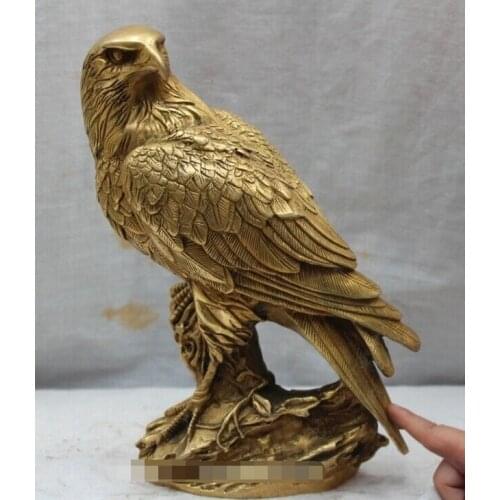 Free Shipping 9" China Chinese Folk Fengshui Brass Fu Animal king of birds Hawk Eagle Statue