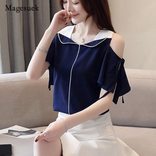 Blusas Mujer De Moda 2021 Womens Summer Blouses Off Shoulder Top Short Sleeve Chiffon Blouse Women Shirts Ladies Tops 3630 50
