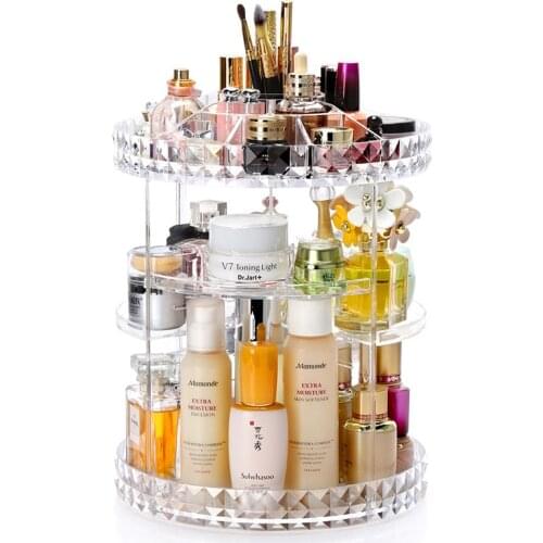 Large Size 360 Degree Rotating Cosmetic Storage Box Fashion Transparent Acrylic Beauty Makeup Organizer