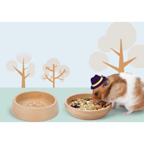 Wooden Hamster Food Feeder Bowl Golden Bear Mouse Rat Feeding Dispenser Feeding Bowl Disc Hamster Eating Food Bowl Supplies