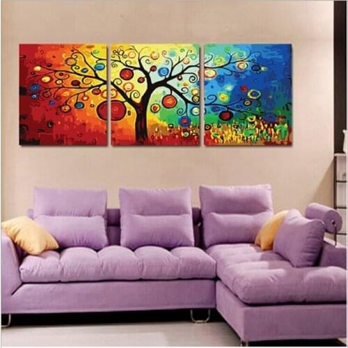Triptych paintings Three-picture Combination vintage home decor Rich tree painting by numbers oil painting on canvas H474