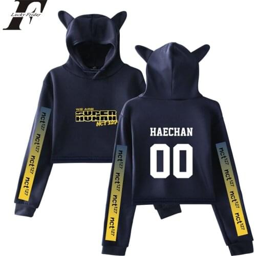 Kpop Nct 127 Crop Top hoodies sweatshirts women/men NCT Korean Style Kpop Cat Ear Hoodie Pullovers Long Sleeve Pink clothrs