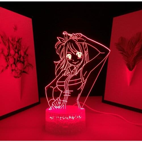 Lucy Heartfilia Lamp 3D LED Light Fairy Tail Anime Figure 16 Colors Change Lamp for Child Bedoom Bedside Decor Night Light