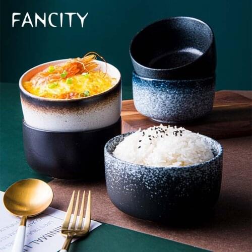 FANCITY Bowl Household Creative Single Exquisite Cute Tableware Personalized Rice Bowl Ceramic Dessert Bowl Small Soup Bowl Rice