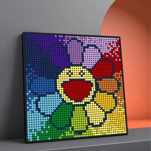 Mosaic Painting Sun Flower Building Blocks MOC anime figure Luffy Pixel art decor 3D Pixel Art Toys Home Decoration Painting