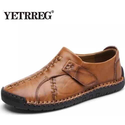VANCAT 2018 New Handmade Comfortable Casual Shoes Loafers Men Shoes Quality Split Leather Men Flats Shoes Moccasins Shoes