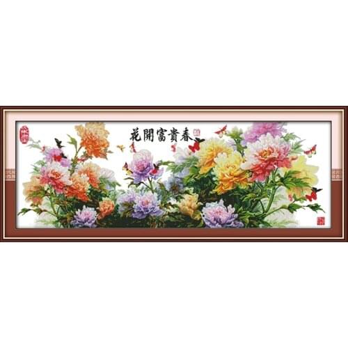 Wealth in spring cross stitch kit flower 18ct 14ct 11ct count printed canvas stitching embroidery DIY handmade needlework