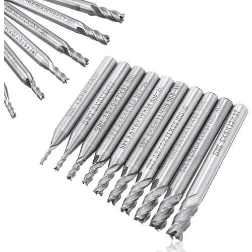 10pcs 4 Flute End Mill Set HSS Straight Shank Milling Cutter 1.5-6mm Router Bit Set for CNC Woodworking