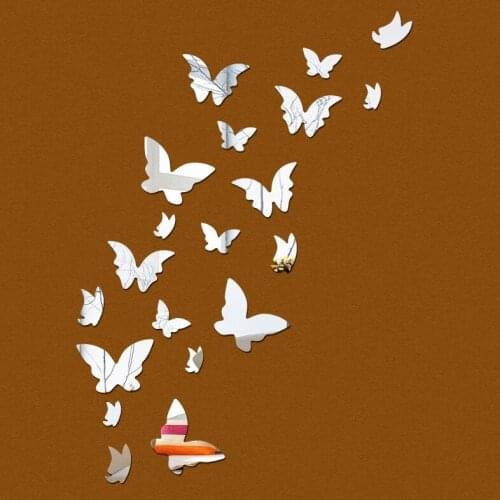 Hot real rushed for wall acrylic large mirror surface sticker pattern butterfly combination household room