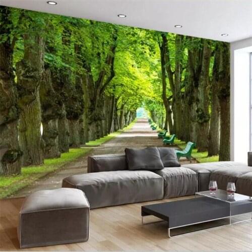 Beibehang Custom wallpaper large high block fresh and simple beautiful big tree boulevard mural TV background wall decoration