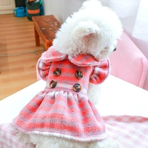 Puff Sleeve Pet Dog Clothes Cat Princess Doll Collar Skirt Puppy Plaid Fashion Costume Button Decor Clothes for small dogs girl