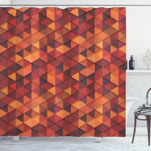 Orange Shower Curtain Set Abstract Retro Pattern of Triangles Curtain for Bathroom Decor 12 Hooks Decorative Bath Accessory