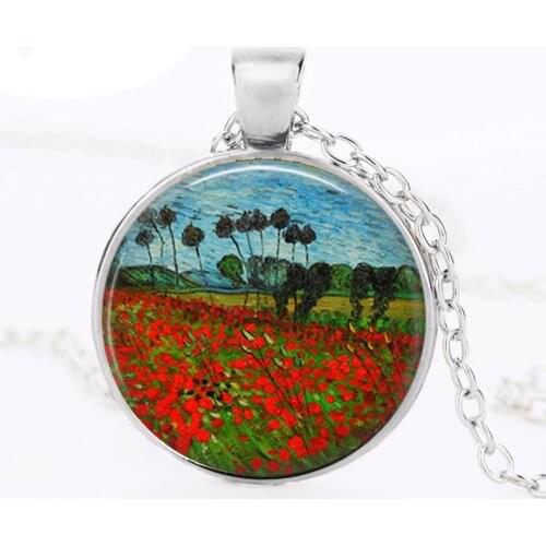 2019 New Van Gogh Poppy Collar Necklace Composite Crystal Glass Pendant Jewelry Gift