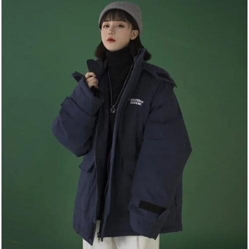 Womens Coat Winter 2021 New Style Cotton-Padded Jacket Loose Hong Kong Style Thick Wild Hooded Outerwear Student Tooling