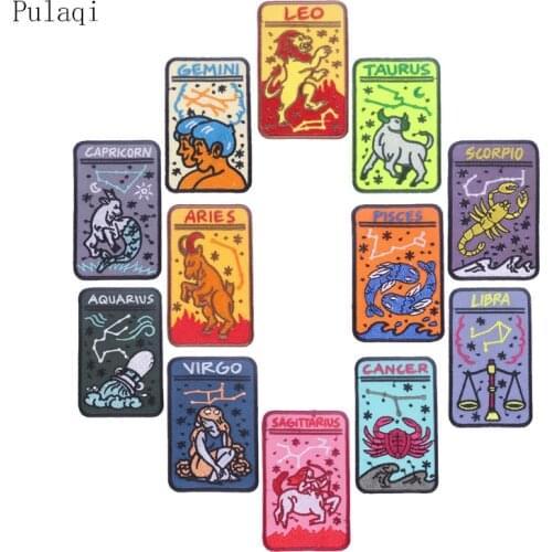 Pulaqi Twelve constellation Patch Cancer Taurus Virgo Leo Patch Iron On Embroidered Patches For Clothes Stripe Jeans Patch DIY
