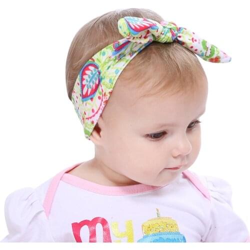 1PC Girls Newborn Flowers Print Floral Rabbit Ears Bowknot Hairband Turban Headband Hair Band Accessories