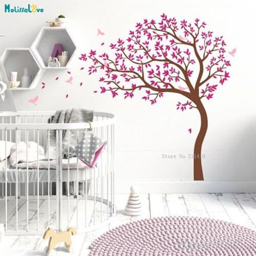 Simple Large Tree Wall Stickers Flying Birds Falling Leaves For Kids Baby Room Home Decor Nursery Removable Decals Gift YT978
