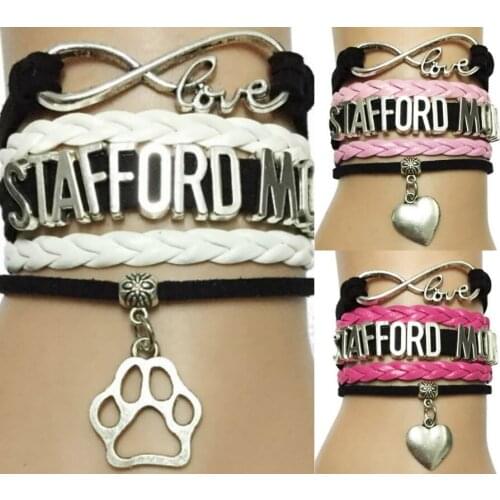 Drop Shipping Infinity Love Stafford Mom Bracelet Dog Paw Charm-Multilayer Leather Wrap Friendship Gift