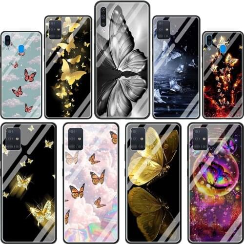Luxurious Butterfly Glass Phone Case for Samsung Galaxy A51 A50 A71 5G A70 M31 A31 A30 A21s A91 M51 A10 A40 A41 M30s A11 Cover