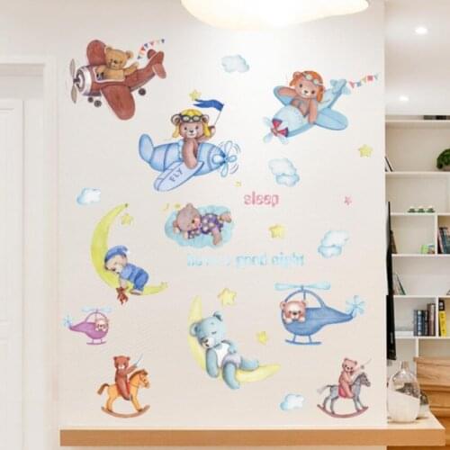 Happy Sailing Good Night Bear Childrens Room Entrance Cabinet Wardrobe Classroom Bedside Decoration Wall Stickers